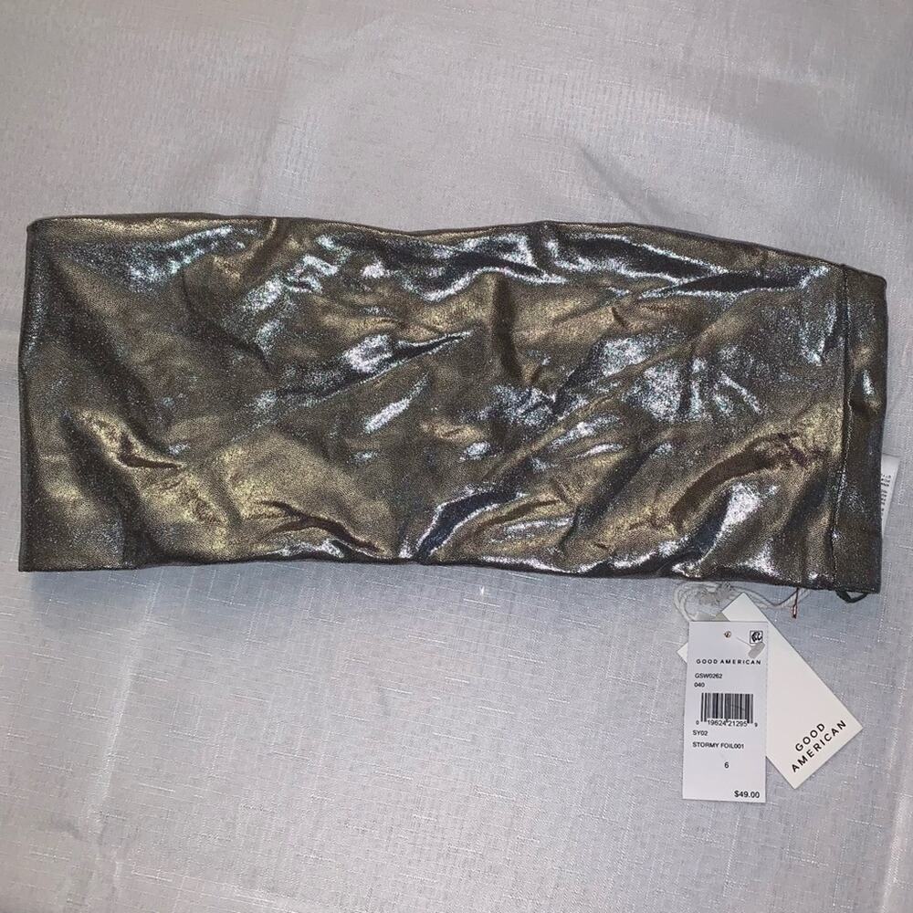 GOOD AMERICAN SWIM Bandeau‎ Top. Stormy Foil. 3X - Picture 6 of 14